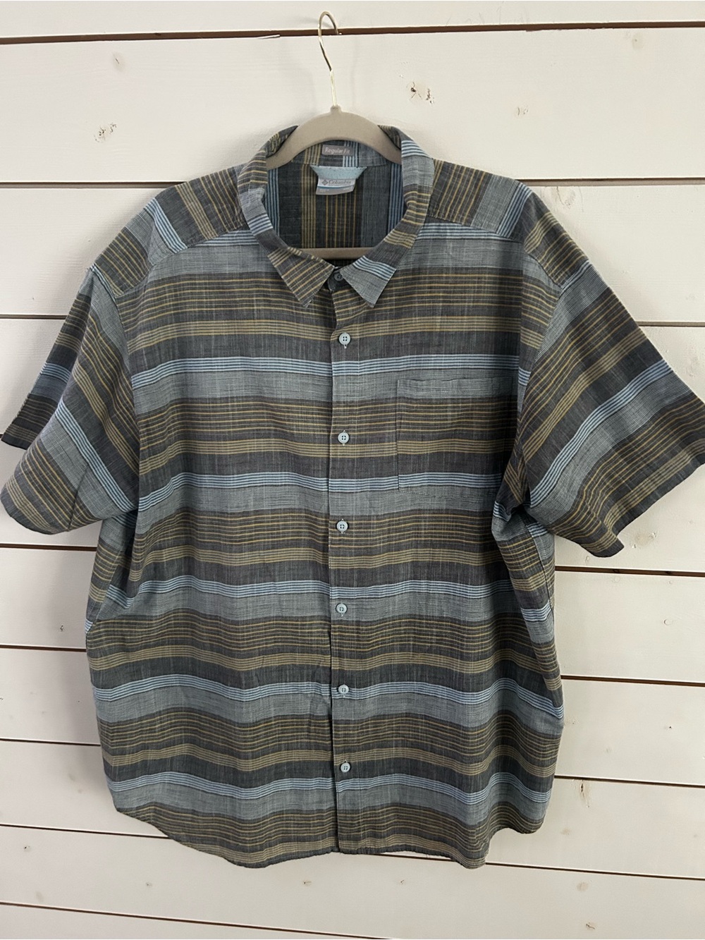 Columbia Mens Short Sleeve Button Up Shirt Multicolor Stripe Regular Fit XXL
